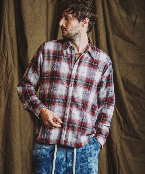 NO ID.（ノーアイディ）の「【NO ID.】Check Big Shirt / チェック ビッグ シャツ（シャツ/ブラウス・メンズ・レッド/イエロー/ブラック・ONE SIZE）」の15枚目の写真