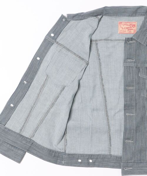 L.COPECK（エルコペック）の「ビッグシルエットデニムジャケット（デニムジャケット・キッズ・ネイビー/ストライプ・150cm/160cm）」の4枚目の写真