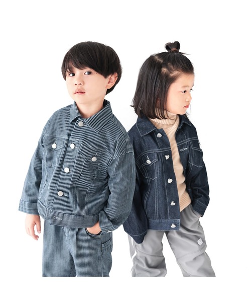 L.COPECK（エルコペック）の「ビッグシルエットデニムジャケット（デニムジャケット・キッズ・ネイビー/ストライプ・150cm/160cm）」の5枚目の写真