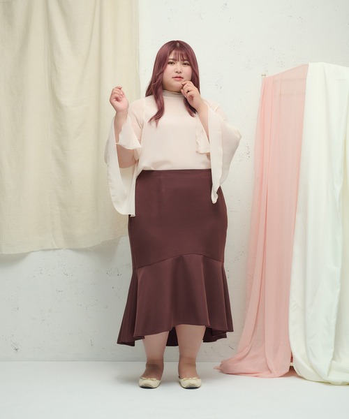Louiosy(ルオシー)の「【大きいサイズ】フィッシュテールマーメイドスカート(スカート・レディース・アイボリー/ダークブラウン・3L/X-LARGE/4L)」の2枚目の写真