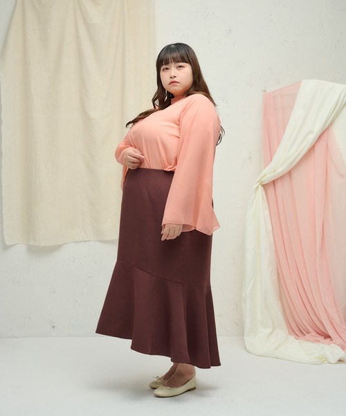 Louiosy(ルオシー)の「【大きいサイズ】フィッシュテールマーメイドスカート(スカート・レディース・アイボリー/ダークブラウン・3L/X-LARGE/4L)」の11枚目の写真
