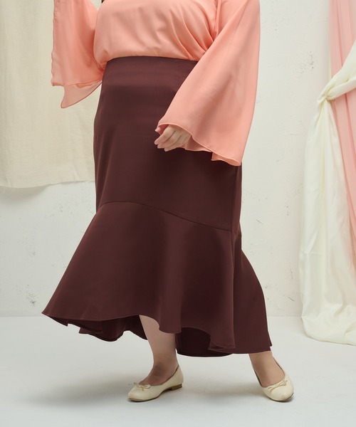 Louiosy(ルオシー)の「【大きいサイズ】フィッシュテールマーメイドスカート(スカート・レディース・アイボリー/ダークブラウン・3L/X-LARGE/4L)」の13枚目の写真