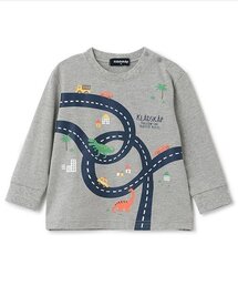 【人気商品再入荷】【直営店で取り扱い無し】車×道路×恐竜長袖Tシャツ