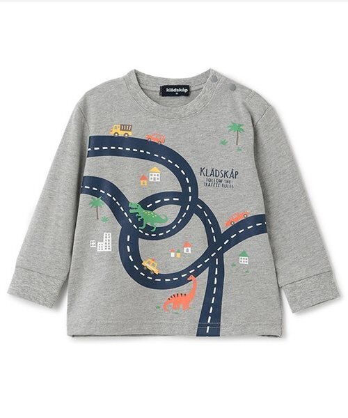 kladskap（クレードスコープ）の「【人気商品再入荷】【直営店で取り扱い無し】車×道路×恐竜長袖Tシャツ（Tシャツ/カットソー・キッズ・ライトブルー/トップグレー・90cm/100cm/110cm/120cm/130cm）」の2枚目の写真
