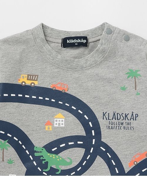 kladskap（クレードスコープ）の「【人気商品再入荷】【直営店で取り扱い無し】車×道路×恐竜長袖Tシャツ（Tシャツ/カットソー・キッズ・ライトブルー/トップグレー・90cm/100cm/110cm/120cm/130cm）」の4枚目の写真