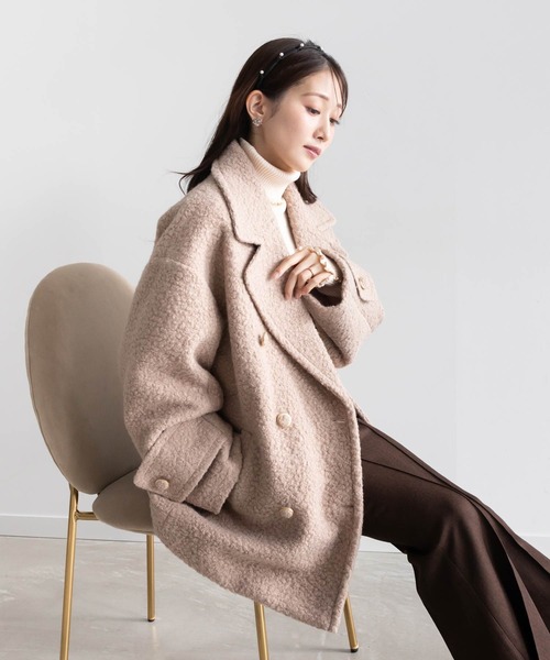 RANDA(ランダ)の「ループボアピーコート(ピーコート・レディース・グレイッシュベージュ/クリーム/ブラック・0/1)」の3枚目の写真