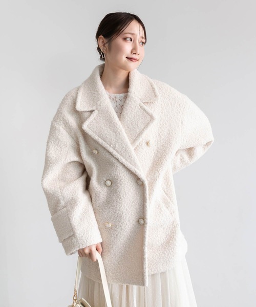 RANDA(ランダ)の「ループボアピーコート(ピーコート・レディース・グレイッシュベージュ/クリーム/ブラック・0/1)」の2枚目の写真