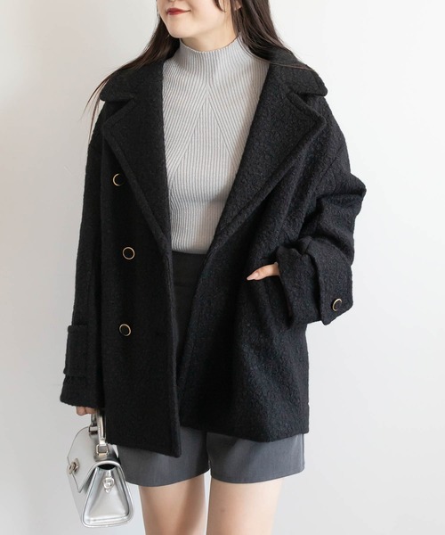 RANDA(ランダ)の「ループボアピーコート(ピーコート・レディース・グレイッシュベージュ/クリーム/ブラック・0/1)」の1枚目の写真