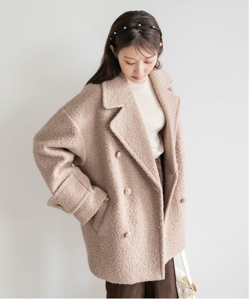 RANDA(ランダ)の「ループボアピーコート(ピーコート・レディース・グレイッシュベージュ/クリーム/ブラック・0/1)」の4枚目の写真