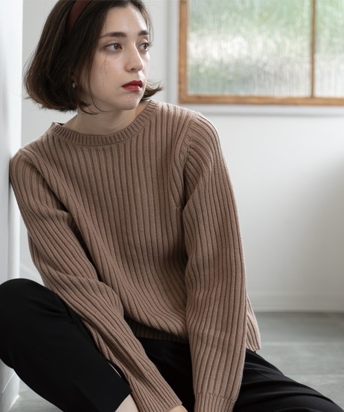 OPAQUE.CLIP（オペークドットクリップ）の「◆《7color》ボリュームスリーブリブニット【洗濯機洗い可】（ニット/セーター・レディース・ブラック/オフホワイト/グレー/サンドベージュ/ブルー系その他/ワインレッド/ホワイト系その他3・38/40/42）」の5枚目の写真