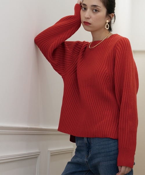 OPAQUE.CLIP（オペークドットクリップ）の「◆《7color》ボリュームスリーブリブニット【洗濯機洗い可】（ニット/セーター・レディース・ブラック/オフホワイト/グレー/サンドベージュ/ブルー系その他/ワインレッド/ホワイト系その他3・38/40/42）」の7枚目の写真