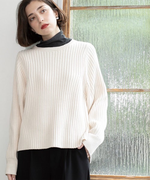 OPAQUE.CLIP（オペークドットクリップ）の「◆《7color》ボリュームスリーブリブニット【洗濯機洗い可】（ニット/セーター・レディース・ブラック/オフホワイト/グレー/サンドベージュ/ブルー系その他/ワインレッド/ホワイト系その他3・38/40/42）」の8枚目の写真