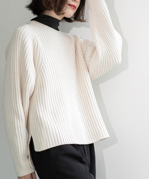 OPAQUE.CLIP（オペークドットクリップ）の「◆《7color》ボリュームスリーブリブニット【洗濯機洗い可】（ニット/セーター・レディース・ブラック/オフホワイト/グレー/サンドベージュ/ブルー系その他/ワインレッド/ホワイト系その他3・38/40/42）」の9枚目の写真