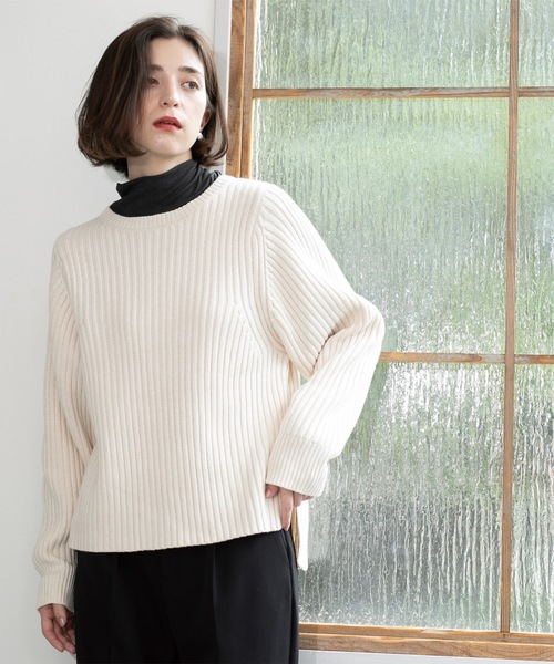 OPAQUE.CLIP（オペークドットクリップ）の「◆《7color》ボリュームスリーブリブニット【洗濯機洗い可】（ニット/セーター・レディース・ブラック/オフホワイト/グレー/サンドベージュ/ブルー系その他/ワインレッド/ホワイト系その他3・38/40/42）」の10枚目の写真