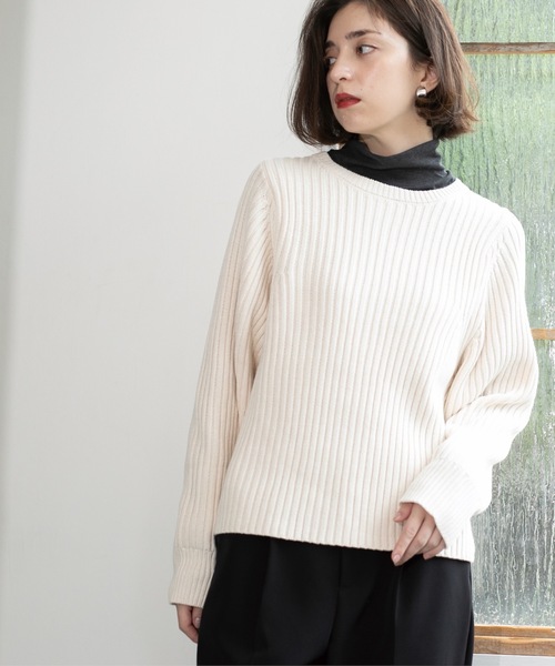 OPAQUE.CLIP（オペークドットクリップ）の「◆《7color》ボリュームスリーブリブニット【洗濯機洗い可】（ニット/セーター・レディース・ブラック/オフホワイト/グレー/サンドベージュ/ブルー系その他/ワインレッド/ホワイト系その他3・38/40/42）」の11枚目の写真