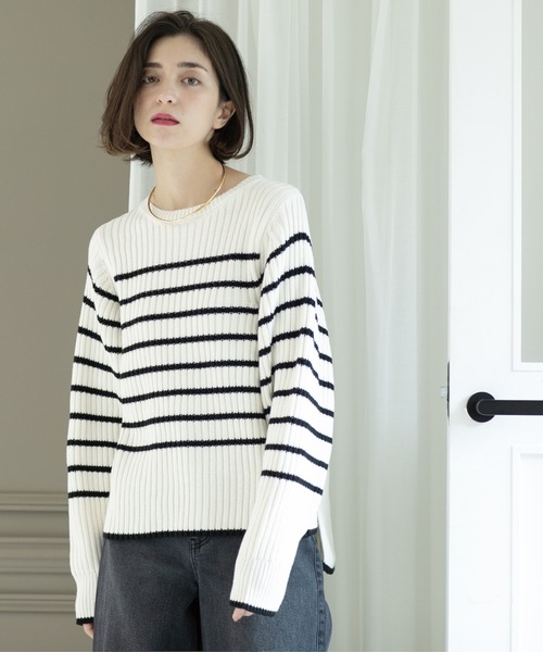 OPAQUE.CLIP（オペークドットクリップ）の「◆《7color》ボリュームスリーブリブニット【洗濯機洗い可】（ニット/セーター・レディース・ブラック/オフホワイト/グレー/サンドベージュ/ブルー系その他/ワインレッド/ホワイト系その他3・38/40/42）」の21枚目の写真