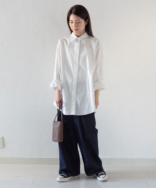 OURHOME シワになりにくい胸元切り替えロングシャツ シワになりにくい胸元切り替えロングシャツ – OURHOME