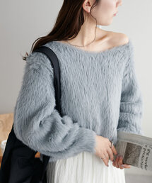 【WEB限定】ロングフェザーヤーン2WAYワンショルプルオーバー