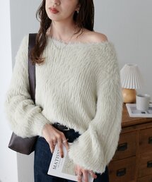 【WEB限定】ロングフェザーヤーン2WAYワンショルプルオーバー