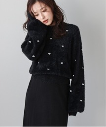 AMELY | ハート刺繍 シャギーニットプルオーバー(ニット/セーター)