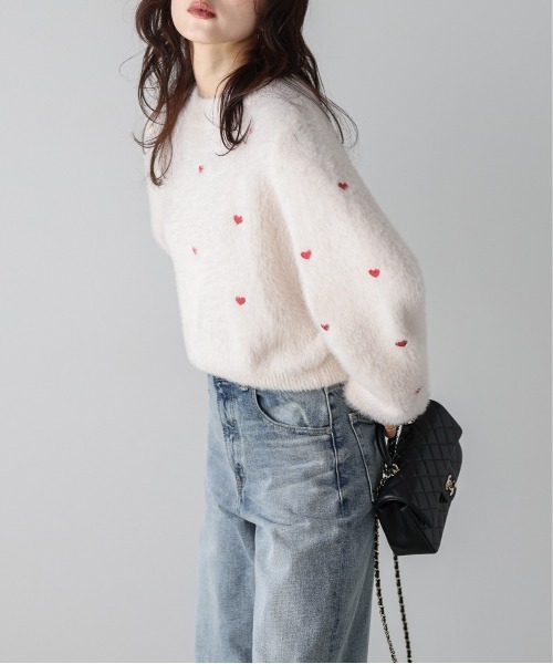 ami ホワイト ニットセーター ハート刺繍