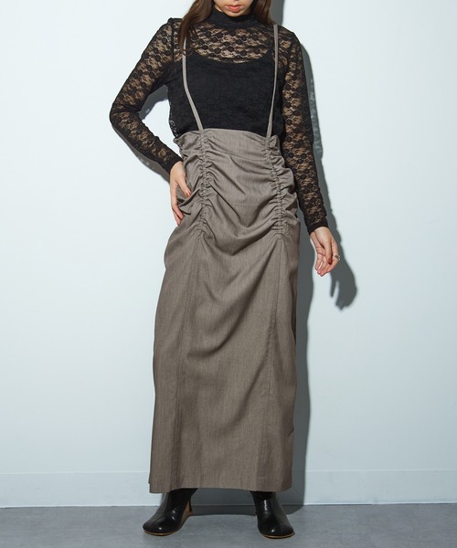 MAISON BREEZE reveur(メゾンブリーズレヴール)の「【MAISON BREEZE reveur】シャーリングサスペンダースカート trc(ワンピース・レディース・ブラック/チャコールグレー/ベージュ・FREE)」の6枚目の写真