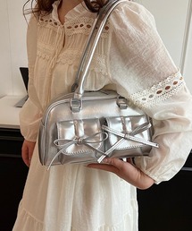 リボンデザイン フェイクレザー ショルダーバッグ レディース