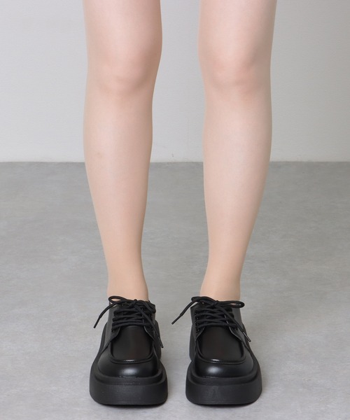 セール】選べる2タイプ ラウンドトゥ レザー調 ボリューム レース