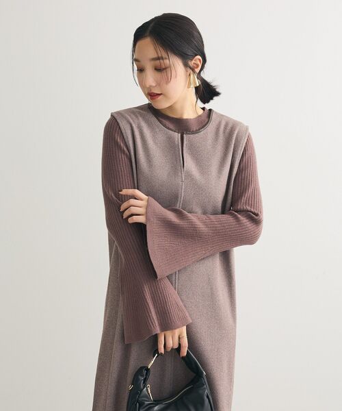 Green　Parks（グリーンパークス）の「・swing by ベルスリーブクルーリブニット（ニット/セーター・レディース・チャコールグレー/ブラック/オフホワイト/モカ・FREE）」の14枚目の写真