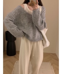 SALTMINT | 《韓国ファッション》2点セット Vネックアンゴラニットラウンドキャミソール(ニット/セーター)