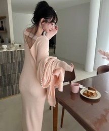 パールトリミングカーデアンサンブルワンピース