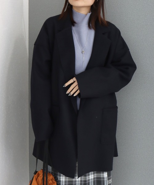 libelle more（リベル モア）の「ダブルフェイス フェイクウール ベルト付 ミドル丈コート（テーラードジャケット・レディース・ブラウン/モカ/ベージュ/ネイビー/アイボリー/ブラック・M/L）」の6枚目の写真