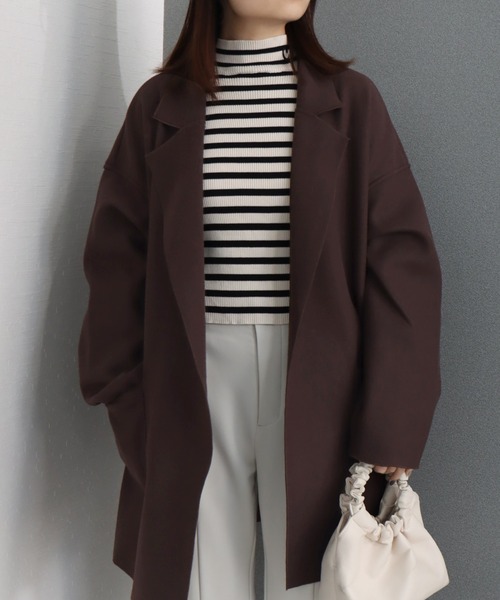 libelle more（リベル モア）の「ダブルフェイス フェイクウール ベルト付 ミドル丈コート（テーラードジャケット・レディース・ブラウン/モカ/ベージュ/ネイビー/アイボリー/ブラック・M/L）」の4枚目の写真