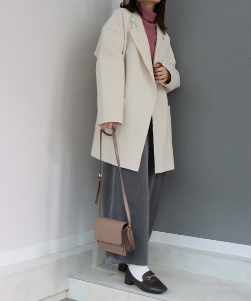 libelle more（リベル モア）の「ダブルフェイス フェイクウール ベルト付 ミドル丈コート（テーラードジャケット・レディース・ブラウン/モカ/ベージュ/ネイビー/アイボリー/ブラック・M/L）」の17枚目の写真