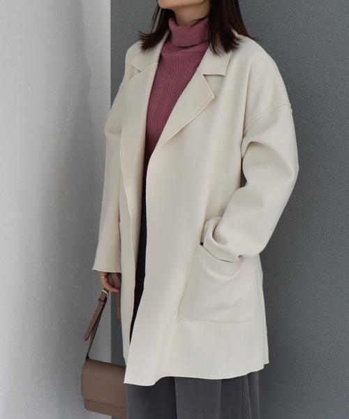 libelle more（リベル モア）の「ダブルフェイス フェイクウール ベルト付 ミドル丈コート（テーラードジャケット・レディース・ブラウン/モカ/ベージュ/ネイビー/アイボリー/ブラック・M/L）」の19枚目の写真