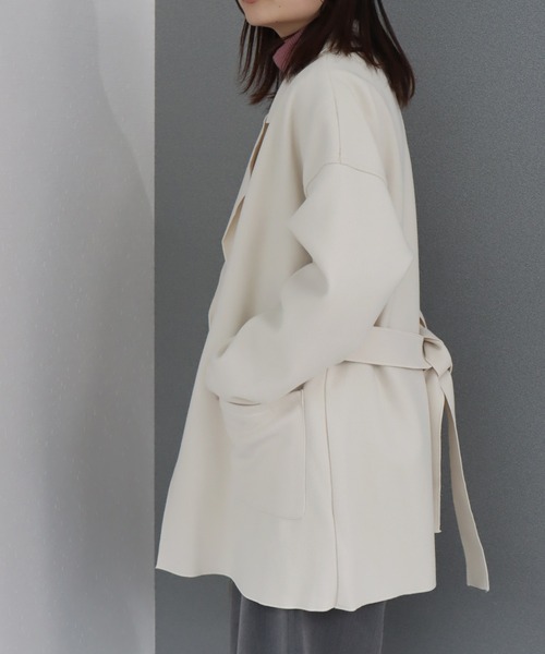 libelle more（リベル モア）の「ダブルフェイス フェイクウール ベルト付 ミドル丈コート（テーラードジャケット・レディース・ブラウン/モカ/ベージュ/ネイビー/アイボリー/ブラック・M/L）」の20枚目の写真