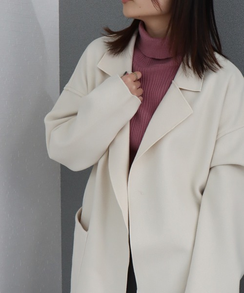 libelle more（リベル モア）の「ダブルフェイス フェイクウール ベルト付 ミドル丈コート（テーラードジャケット・レディース・ブラウン/モカ/ベージュ/ネイビー/アイボリー/ブラック・M/L）」の21枚目の写真