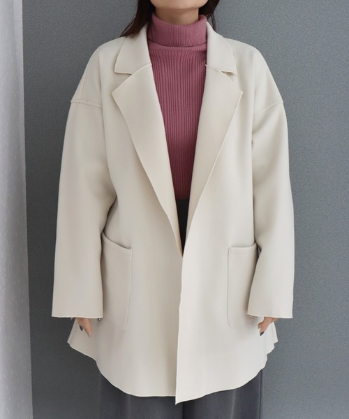 libelle more（リベル モア）の「ダブルフェイス フェイクウール ベルト付 ミドル丈コート（テーラードジャケット・レディース・ブラウン/モカ/ベージュ/ネイビー/アイボリー/ブラック・M/L）」の22枚目の写真