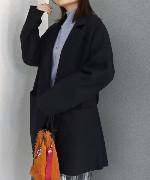 libelle more（リベル モア）の「ダブルフェイス フェイクウール ベルト付 ミドル丈コート（テーラードジャケット・レディース・ブラウン/モカ/ベージュ/ネイビー/アイボリー/ブラック・M/L）」の14枚目の写真