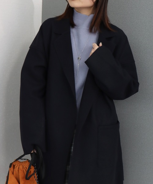 libelle more（リベル モア）の「ダブルフェイス フェイクウール ベルト付 ミドル丈コート（テーラードジャケット・レディース・ブラウン/モカ/ベージュ/ネイビー/アイボリー/ブラック・M/L）」の15枚目の写真