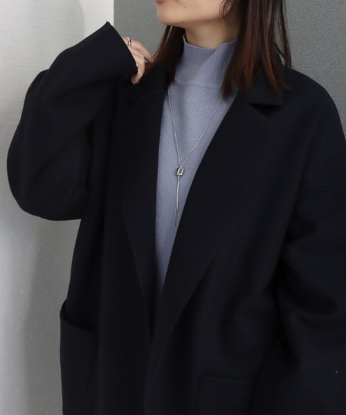 libelle more（リベル モア）の「ダブルフェイス フェイクウール ベルト付 ミドル丈コート（テーラードジャケット・レディース・ブラウン/モカ/ベージュ/ネイビー/アイボリー/ブラック・M/L）」の16枚目の写真