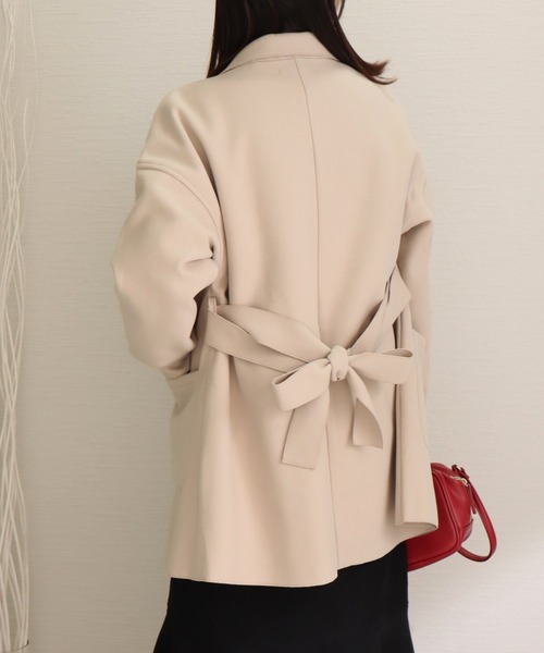 libelle more（リベル モア）の「ダブルフェイス フェイクウール ベルト付 ミドル丈コート（テーラードジャケット・レディース・ブラウン/モカ/ベージュ/ネイビー/アイボリー/ブラック・M/L）」の10枚目の写真
