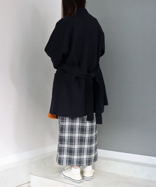 libelle more（リベル モア）の「ダブルフェイス フェイクウール ベルト付 ミドル丈コート（テーラードジャケット・レディース・ブラウン/モカ/ベージュ/ネイビー/アイボリー/ブラック・M/L）」の13枚目の写真