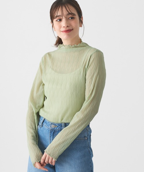 Honeys(ハニーズ)の「ジャカードハイネック(Tシャツ/カットソー・レディース・ホワイト/ブラック/グレイッシュベージュ/ライトグリーン・M/LL/L/3L/S)」の13枚目の写真
