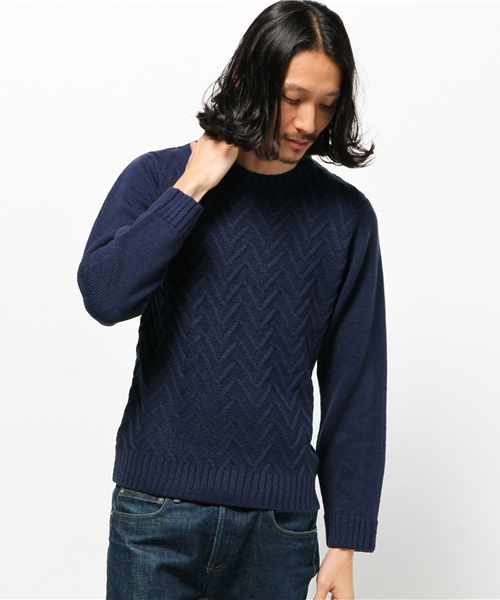 koe（コエ）の「フロントヘリンボン長袖プルオーバー（ニット/セーター・メンズ・オフホワイト/カーキ/ネイビー・SMALL/MEDIUM/LARGE/LL）」の3枚目の写真