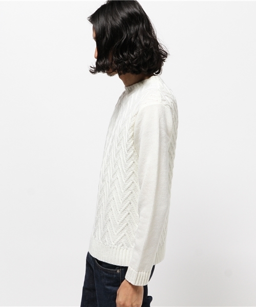 koe（コエ）の「フロントヘリンボン長袖プルオーバー（ニット/セーター・メンズ・オフホワイト/カーキ/ネイビー・SMALL/MEDIUM/LARGE/LL）」の4枚目の写真