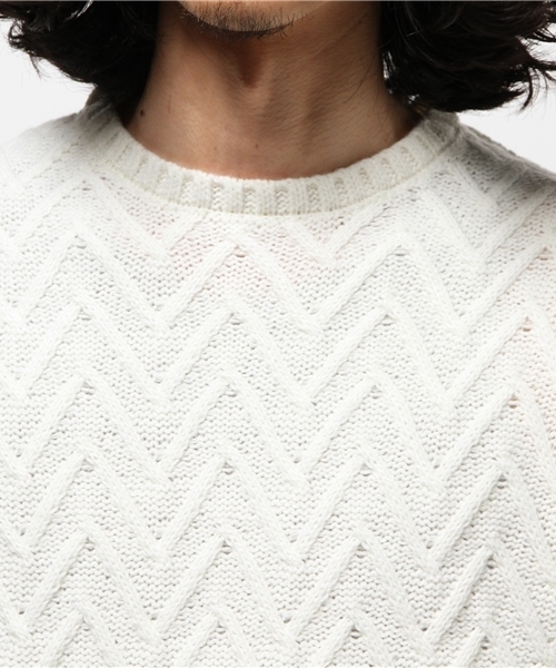 koe（コエ）の「フロントヘリンボン長袖プルオーバー（ニット/セーター・メンズ・オフホワイト/カーキ/ネイビー・SMALL/MEDIUM/LARGE/LL）」の6枚目の写真
