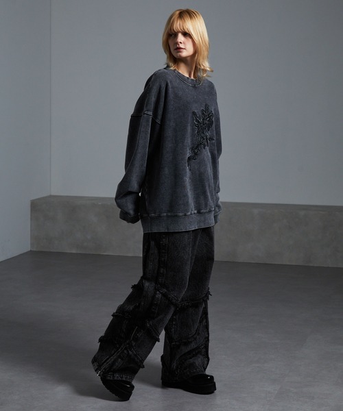 cussil（クシル）の「【cussil/クシル】【12oz】 ルーズシルエットフリンジサイドジップデザインワイドフレア/バルーンデニムパンツ（デニムパンツ・メンズ・ブラック/グレー/ブラウン・S/M/L/XS）」の11枚目の写真