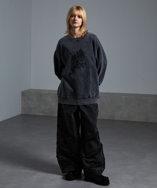 cussil（クシル）の「【cussil/クシル】【12oz】 ルーズシルエットフリンジサイドジップデザインワイドフレア/バルーンデニムパンツ（デニムパンツ・メンズ・ブラック/グレー/ブラウン・S/M/L/XS）」の13枚目の写真