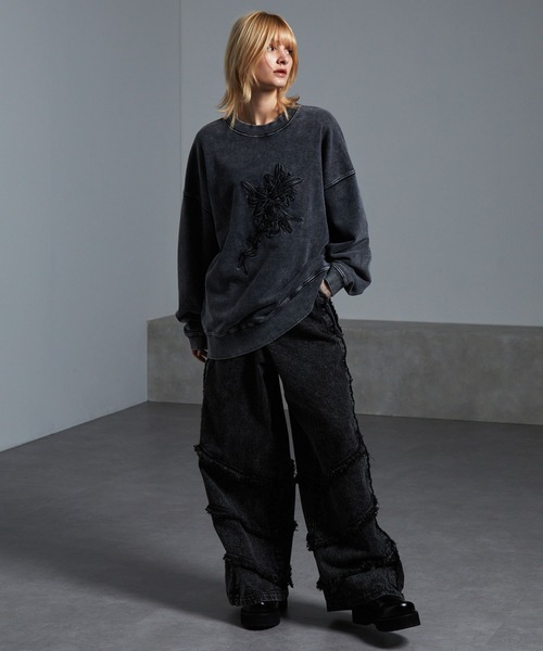 cussil（クシル）の「【cussil/クシル】【12oz】 ルーズシルエットフリンジサイドジップデザインワイドフレア/バルーンデニムパンツ（デニムパンツ・メンズ・ブラック/グレー/ブラウン・S/M/L/XS）」の14枚目の写真